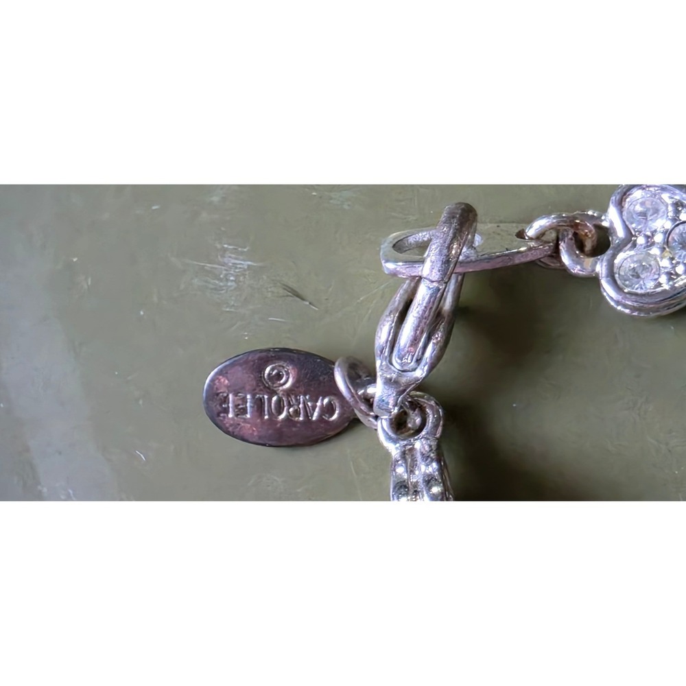 Carolee Silver Tone Rhinestone Heart Link Tennis Bracelet Clear Crystal Romantic - Picture 3 of 6